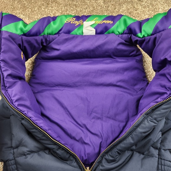 Ralph Lauren Puffer Vest Purple Kelly Green Reversible Quilted Down Girl Medium - Picture 4 of 11